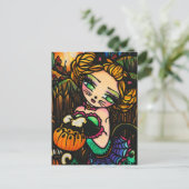 ムーンナイトハロウィーンキティキャットガールファンタジーアート ポストカード (スタンド正面)