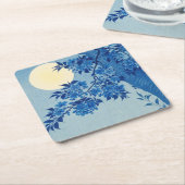 ムーンナイト夕べツリーブルームーンライト スクエアペーパーコースター (アングル)