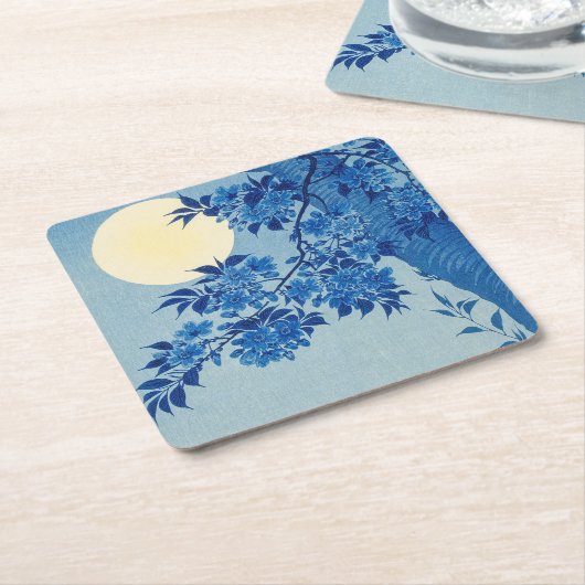 ムーンナイト夕べツリーブルームーンライト スクエアペーパーコースター (アングル)