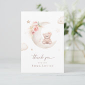 ムーンニュートラルのベビーシャワーの上にテディベア サンキューカード (スタンド正面)