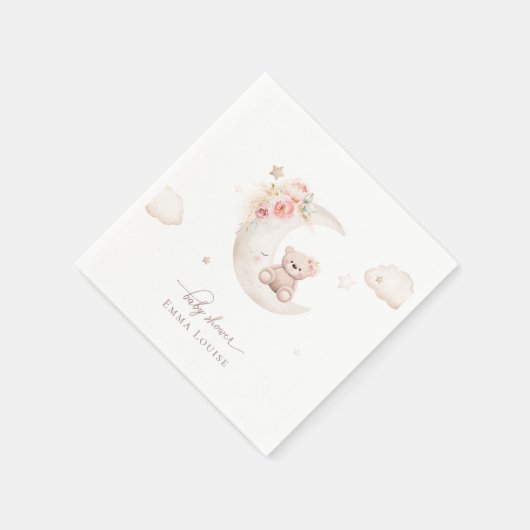 ムーンニュートラルのベビーシャワーの上にテディベア スタンダードカクテルナプキン (角)