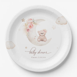 ムーンニュートラルのベビーシャワーの上にテディベア ペーパープレート