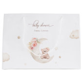 ムーンニュートラルのベビーシャワーの上にテディベア ラージペーパーバッグ (正面)