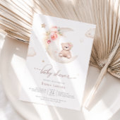 ムーンニュートラルのベビーシャワーの上にテディベア 招待状