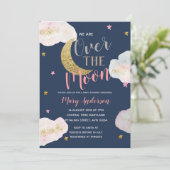 ムーンネイビーブルーと金ゴールドベビーシャワー 招待状 (スタンド正面)