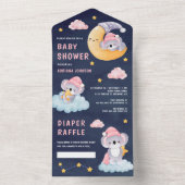 ムーンネイビーブルーベビーシャワーに眠るコアラ オールインワン招待状 (内側)