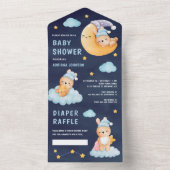 ムーンネイビーブルーベビーシャワーに眠るバニー オールインワン招待状 (内側)