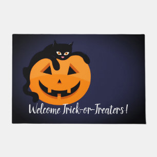 ムーンハロウィンの黒猫 ドアマット