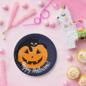 ムーンハロウィンの黒猫 ペーパープレート (パーティー)