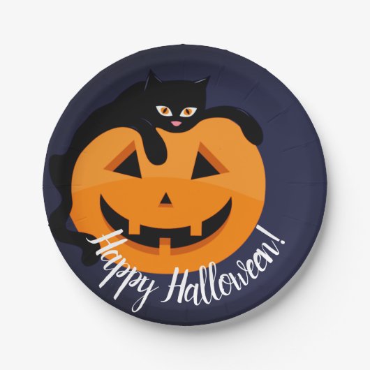 ムーンハロウィンの黒猫 ペーパープレート (正面)