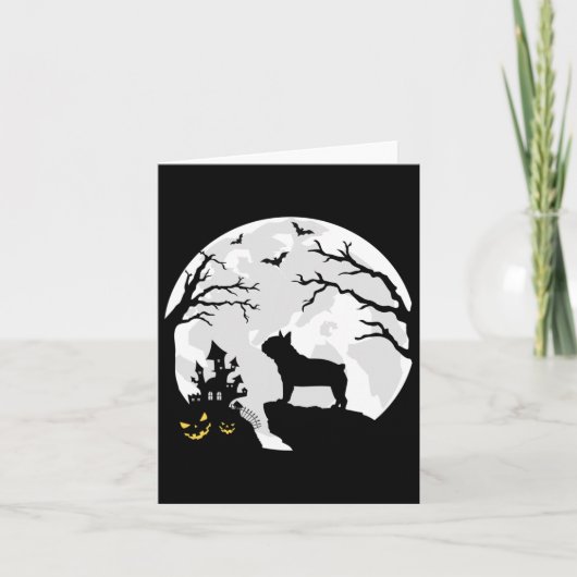 ムーンハロウィーンの衣装の男性のブルドッグドッグ カード (正面)