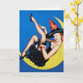 ムーンハロウィーンカードにピンアップガールウィッチ カード (黄色い花)