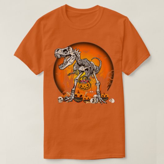 ムーンハロウィーンRで怖い恐竜の骨格 Tシャツ (デザイン正面)