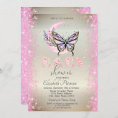 ムーンバタフライグリッター紙吹雪ベビーシャワー 招待状 (正面/裏面)