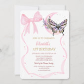 ムーンバタフライボウストライプの誕生日 招待状 (正面)