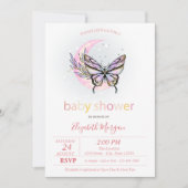 ムーンバタフライ点々のあるベビーシャワー招待状 招待状 (正面)