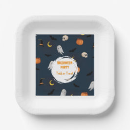 ムーンバットダークブルーハロウィンパーティー かわいい ペーパープレート