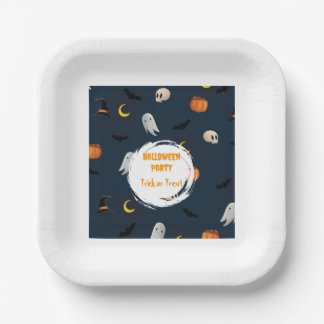ムーンバットダークブルーハロウィンパーティー かわいい ペーパープレート