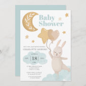 ムーンバニーバルーンニュートラルベビーシャワー 招待状 (正面/裏面)