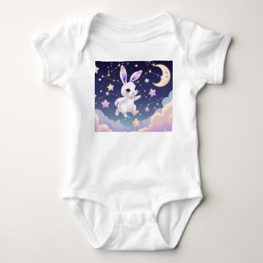ムーンバニー ベビーボディスーツ - パステル調の天体うさぎ (正面)