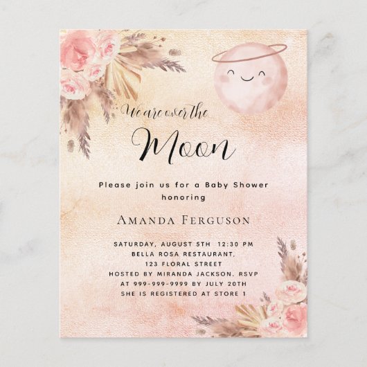 ムーンパンパ赤面予算ベビーシャワー招待 (正面)