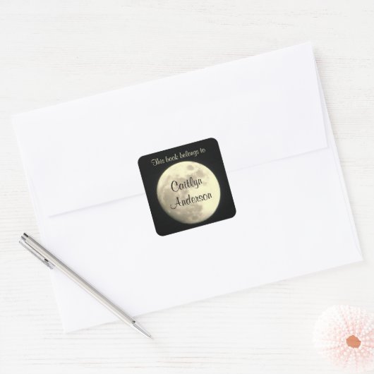 ムーンパーソナライズされた蔵書票シール スクエアシール (封筒)