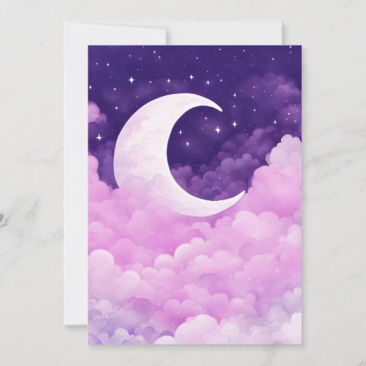 ムーンパープルピンクの赤ちゃんシャワーの上で 招待状 (裏面)