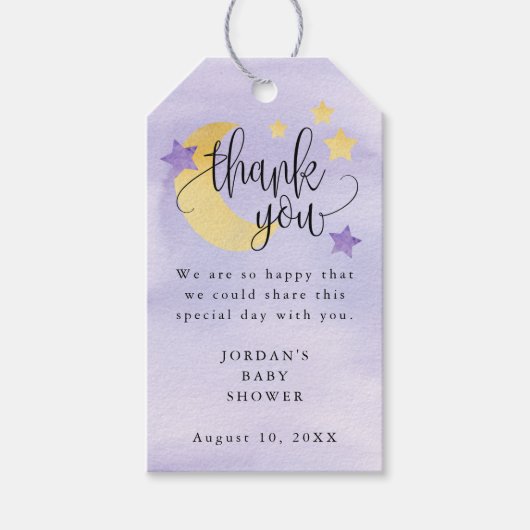 ムーンパープル州の赤ん坊のシャワー浴びよう ギフトタグ (正面)