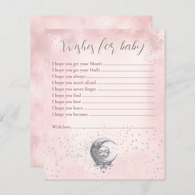 ムーンピンクの願いベビーカード赤ちゃんシャワーゲーム (正面/裏面)