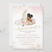 ムーンピンクボホアフロアフリカンガールエンジェルベビーシャワー 招待状 (正面)