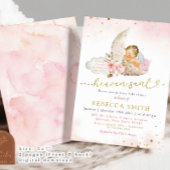 ムーンピンクボホブロンドガールエンジェルベビーシャワー 招待状