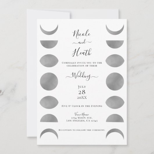 ムーンフェイズサイクルシルバーグレイ結婚&ホワイト 招待状 (正面)