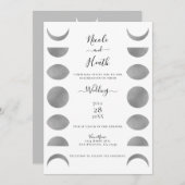 ムーンフェイズサイクルシルバーグレイ結婚&ホワイト 招待状 (正面/裏面)