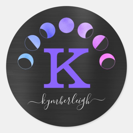 ムーンフェイズパープルピンクティール(緑がかった色)グラムモノグラム名 ラウンドシール (正面)