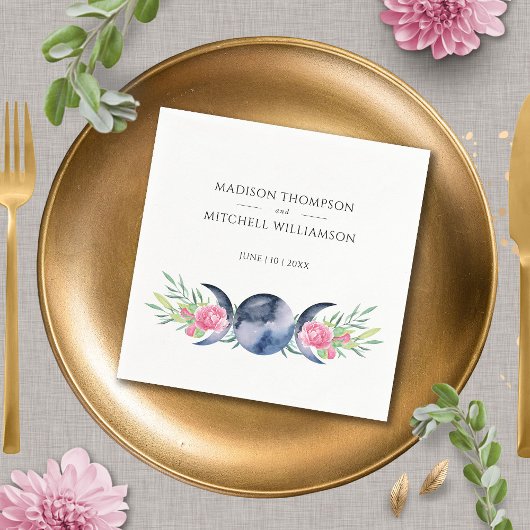 ムーンフェイズピンクローゼズフローラ形而上学的結婚な スタンダードカクテルナプキン