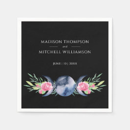 ムーンフェイズピンクローゼズフローラ形而上学的結婚な スタンダードカクテルナプキン