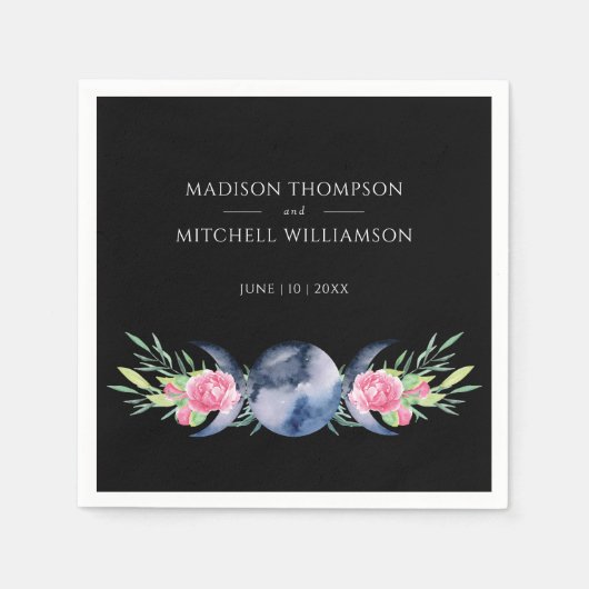 ムーンフェイズピンクローゼズフローラ形而上学的結婚な スタンダードカクテルナプキン (正面)