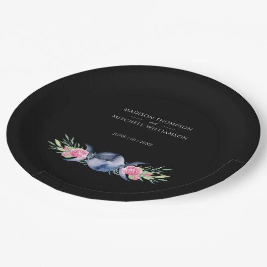 ムーンフェイズピンクローゼズフローラ形而上学的結婚な ペーパープレート (アングル)
