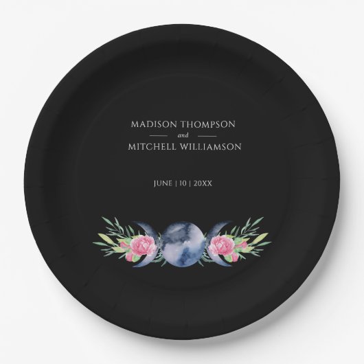 ムーンフェイズピンクローゼズフローラ形而上学的結婚な ペーパープレート (正面)