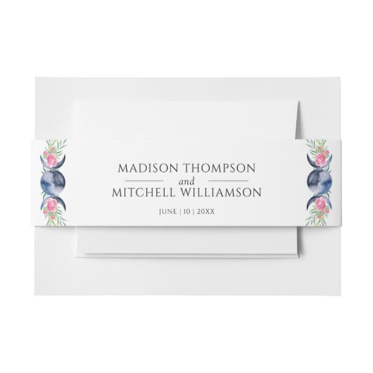 ムーンフェイズピンクローゼズフローラ形而上学的結婚な 招待状ベリーバンド (正面例)