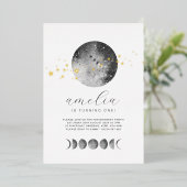 ムーンフェイズ金ゴールドスター誕生日金ゴールド 箔招待状 (立ち正面)