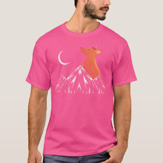ムーンフォレスト動物キツネ恋人自然野生動物キツネ Tシャツ