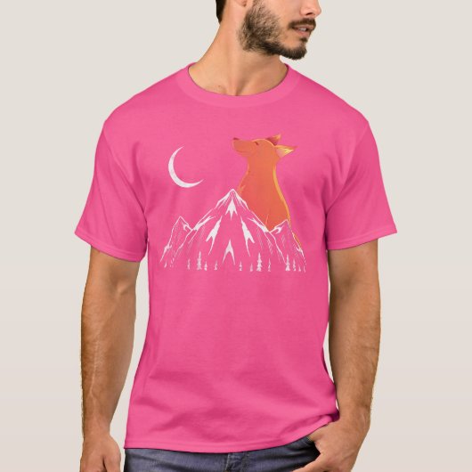 ムーンフォレスト動物キツネ恋人自然野生動物キツネ Tシャツ (正面)