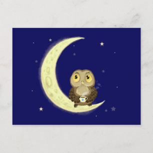 ムーンフクロウ真夜中のコーヒー ポストカード