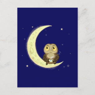 ムーンフクロウ真夜中のコーヒー ポストカード