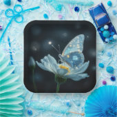 ムーンフラワーに咲く青い蝶 ペーパープレート (パーティー)