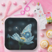 ムーンフラワーに咲く青い蝶 ペーパープレート (パーティー)