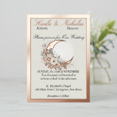 ムーンフラワーオフホワイト、ワイドバラ金ゴールド 箔招待状 (立ち正面)