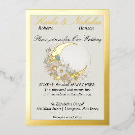 ムーンフラワーオフホワイト、ワイドGoldr 箔招待状