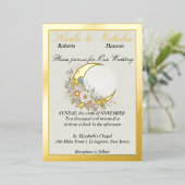 ムーンフラワーオフホワイト、ワイドGoldr 箔招待状 (立ち正面)